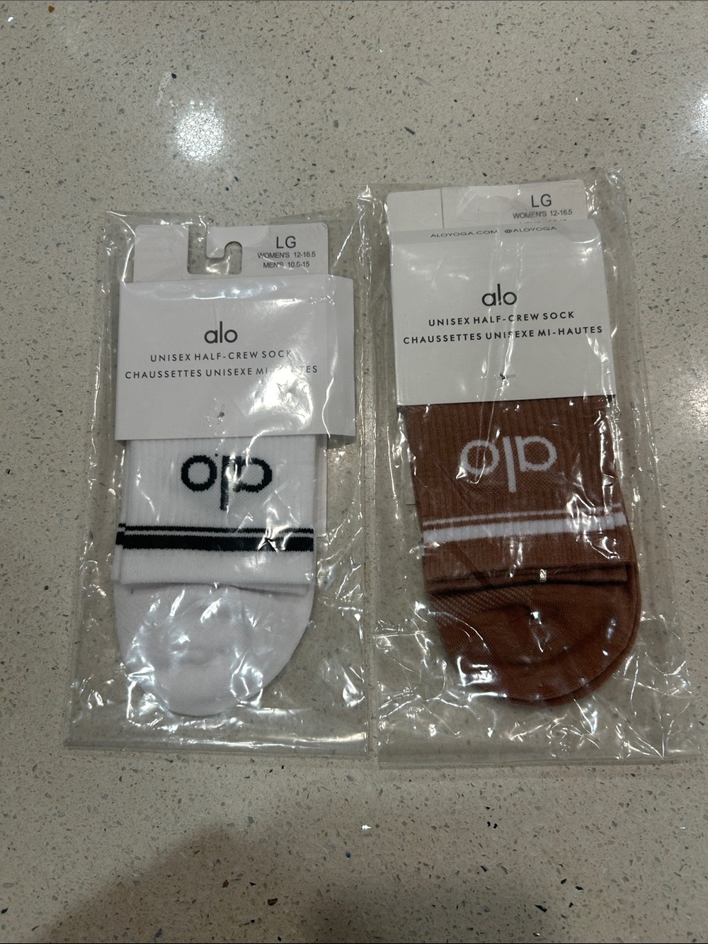 LG Unisex Half-Crew Socks - White and Brown